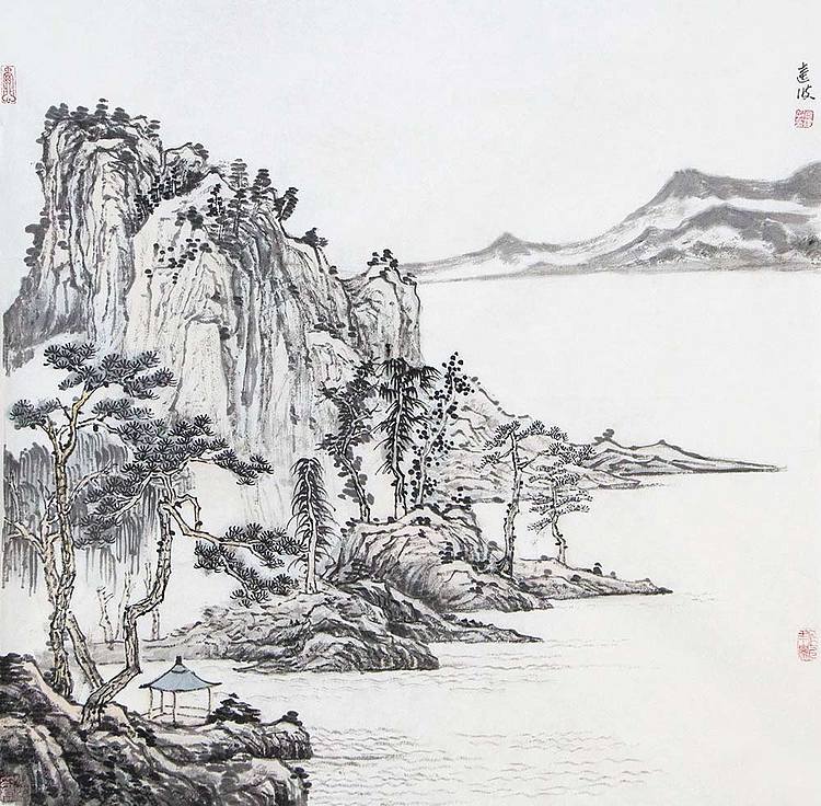 著名传统山水画家 元建波 山水 国画