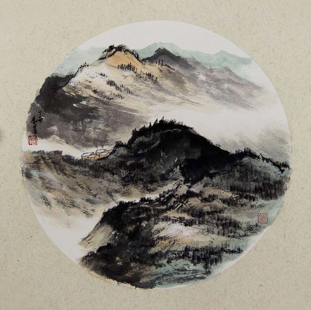 刘群山水画作品赏析:写意挥洒的圆形扇面,天地灵性的浓缩之作-博宝