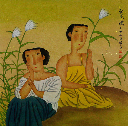 当代著名画家 梁丹《雅室·秋意浓 人物 国画