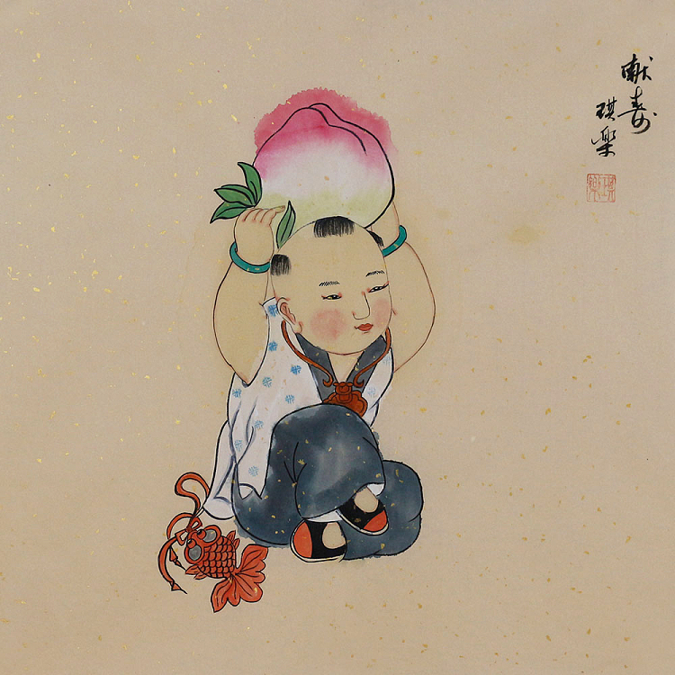 当代著名美女画家 魏琪乐 童子 国画