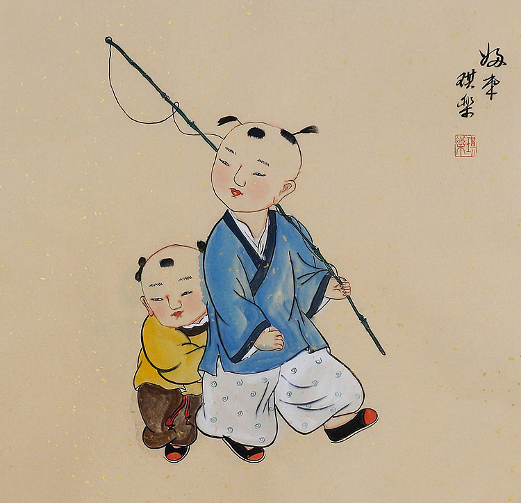 国画 > 当代著名美女画家 魏琪乐 童子 国画