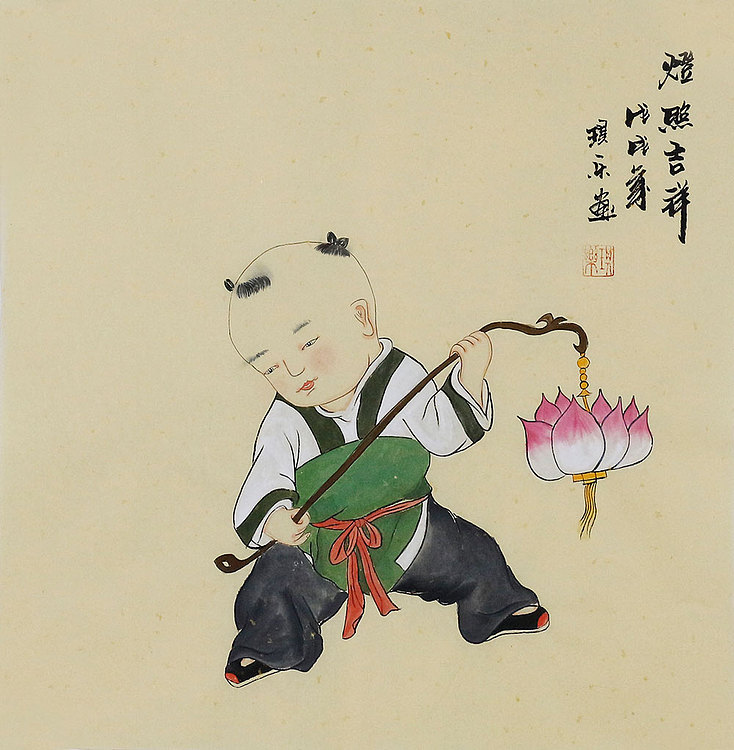 国画 > 当代著名美女画家 魏琪乐 童子 国画