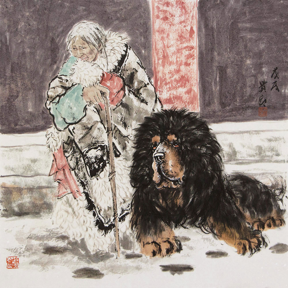 王贵邱花鸟画作品赏析 | 藏獒与人的亲密无间,雪域高原的威猛无敌【博
