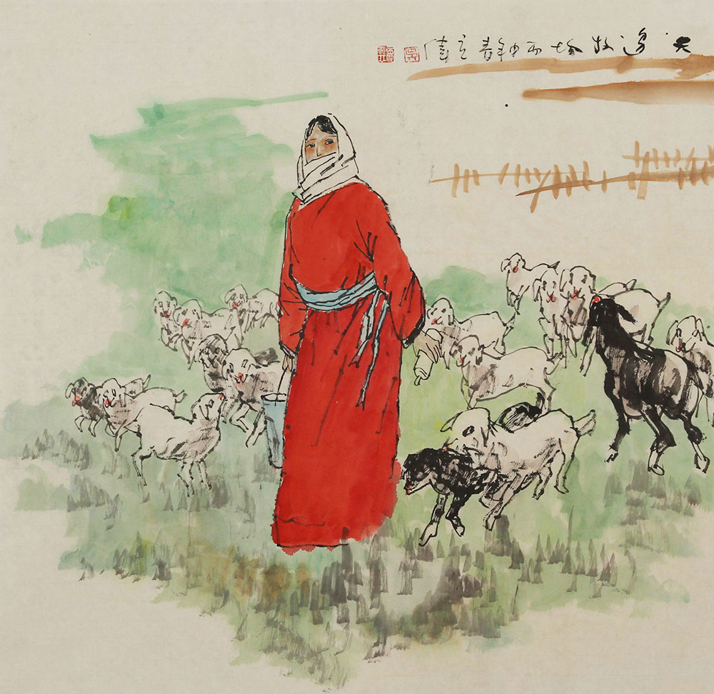 吴立伟国画人物作品赏析:将五彩缤纷的蒙古族女子呈现