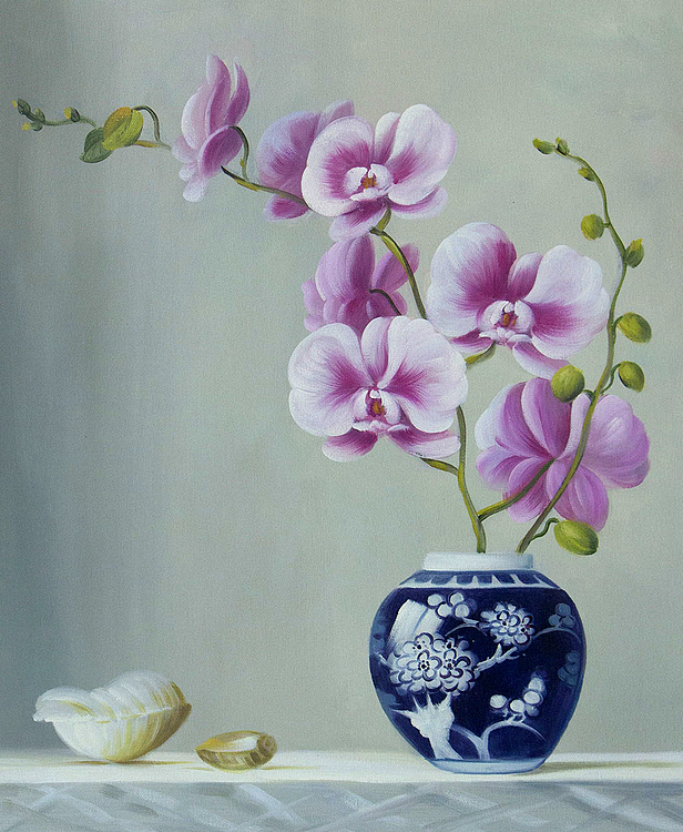 《静物——优雅兰花》当代油画家 王露露 甄选精品油画