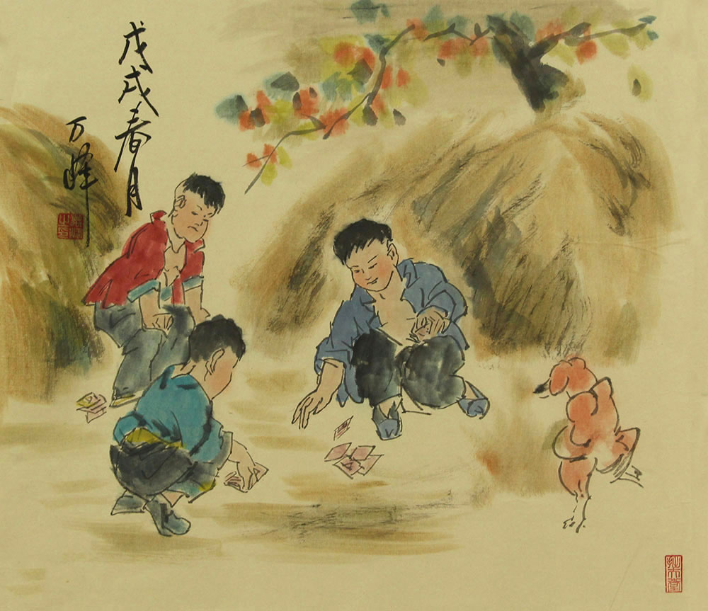 高万峰国画人物作品赏析:纤尘不染的乡土田园,无忧无虑的童年时光