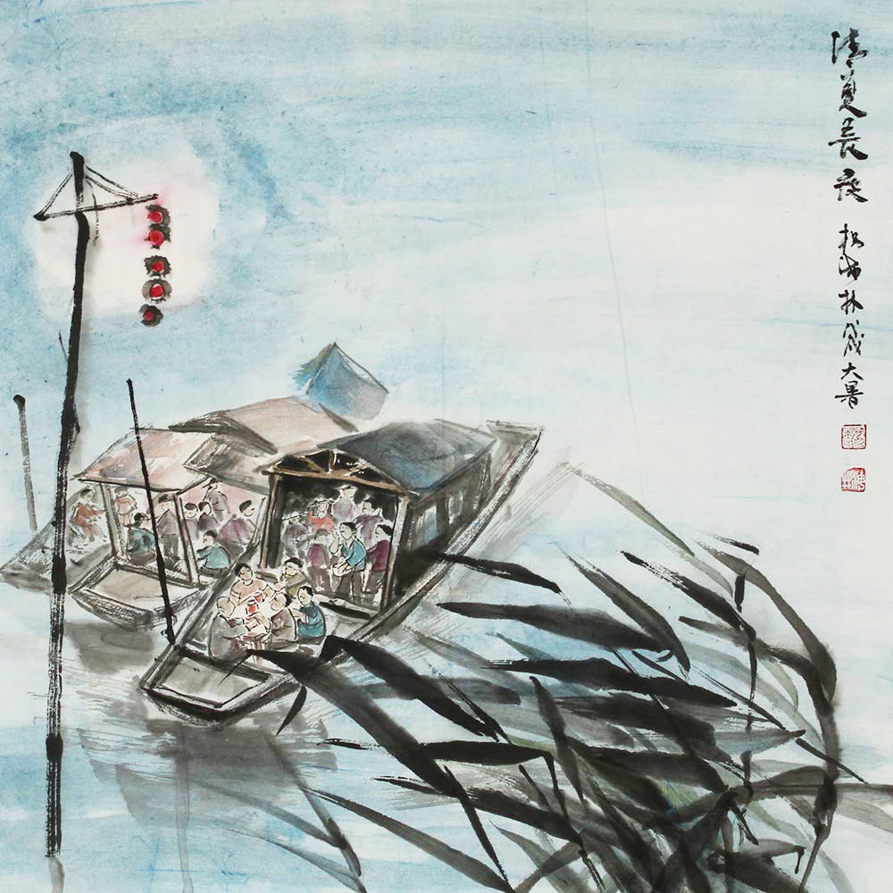 杨海林人物画作品赏析 | 江南美景,水天一色,清新淡雅