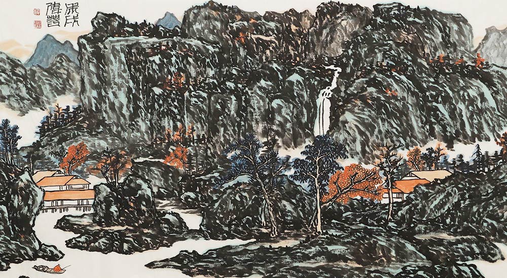韩伟华山水画作品赏析 | 地势复杂,伟岸巍峨,充盈着丰富的人居意味