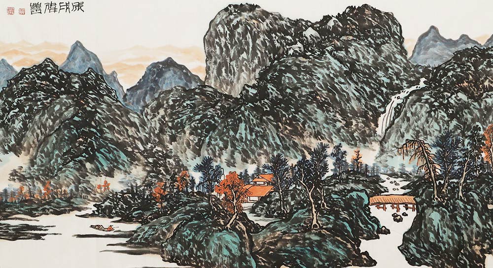 韩伟华山水画作品赏析 | 地势复杂,伟岸巍峨,充盈着丰富的人居意味