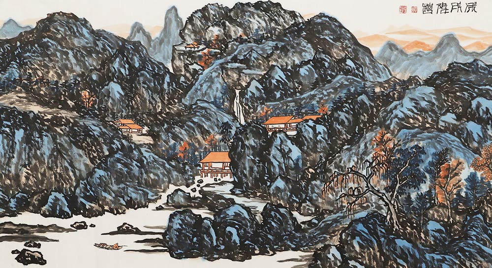 韩伟华山水画作品赏析 | 地势复杂,伟岸巍峨,充盈着丰富的人居意味