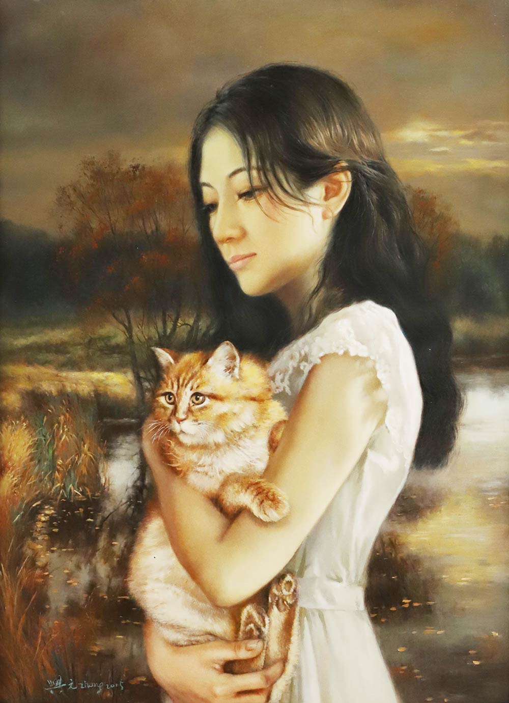 职业画家 仉兴元  无二·独一的你油画展作品 《抱猫少女》
