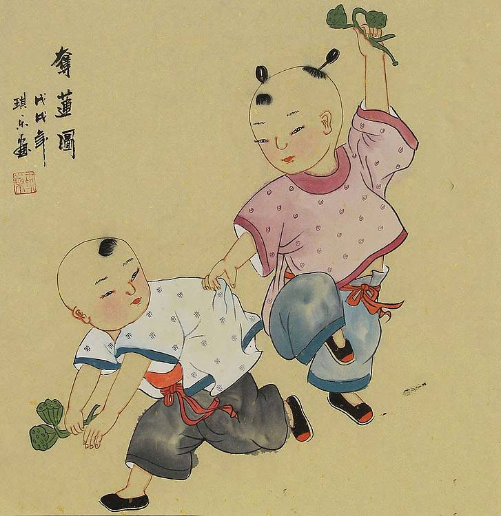 国画 > 当代著名美女画家 魏琪乐 童子 国画