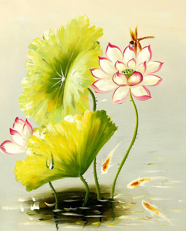 当代油画家 芙蓉 油画荷花 富贵有余