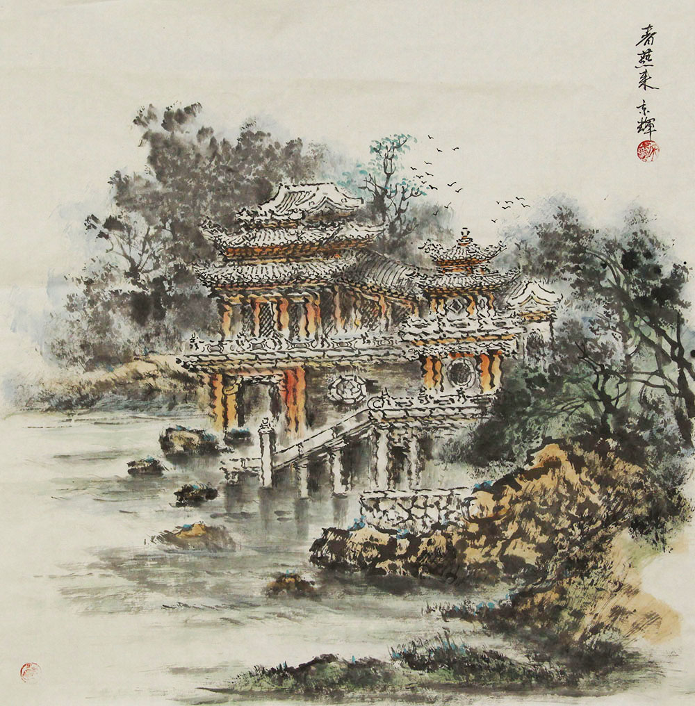 宋京辉山水画作品赏析 | 亭台楼阁如仙境,缥缈烟云似梦幻【博宝资讯】