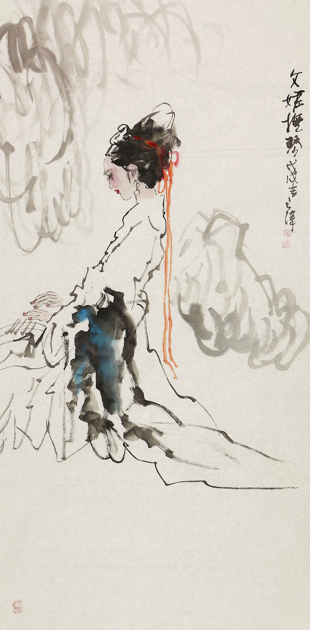 吴立伟人物画作品赏析 | 表达古典女子的优雅,具有姣好的面容,修长的