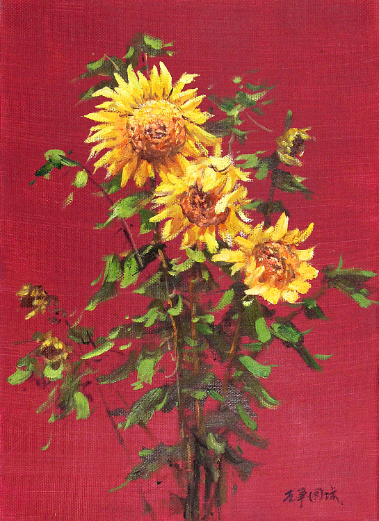 抽象现代艺术作品《向日葵》当代油画家 叶乐辛 风景油画