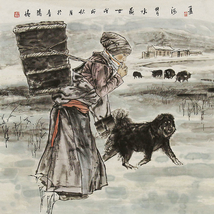 中国美术家协会会员 隋强 艺术日记背水藏女-国画-艺