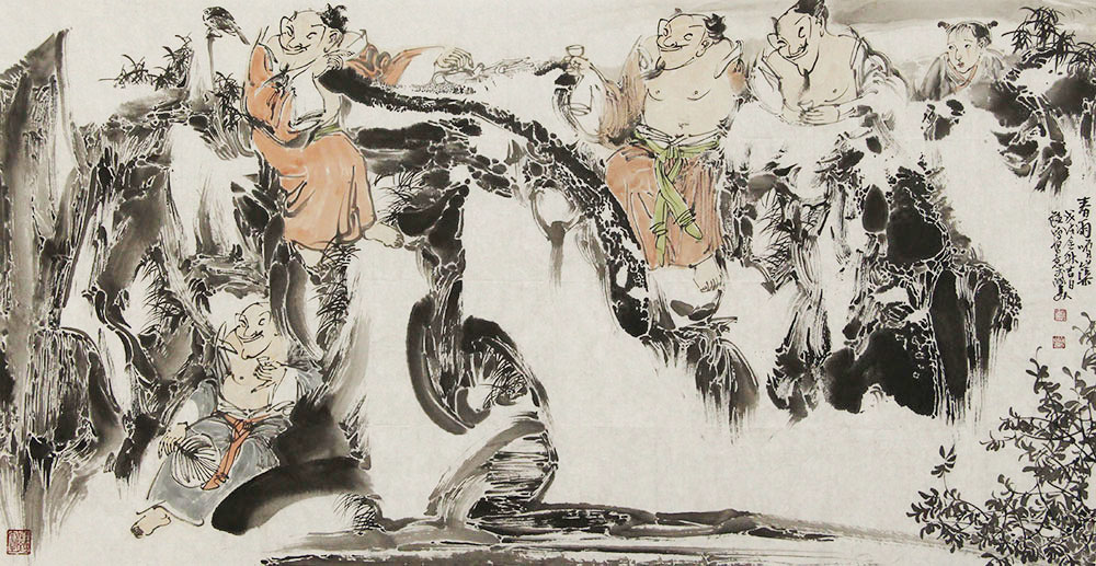 钟鸣人物画作品赏析 | 山光弄烟翠,聊酒琴棋诗【博宝资讯】
