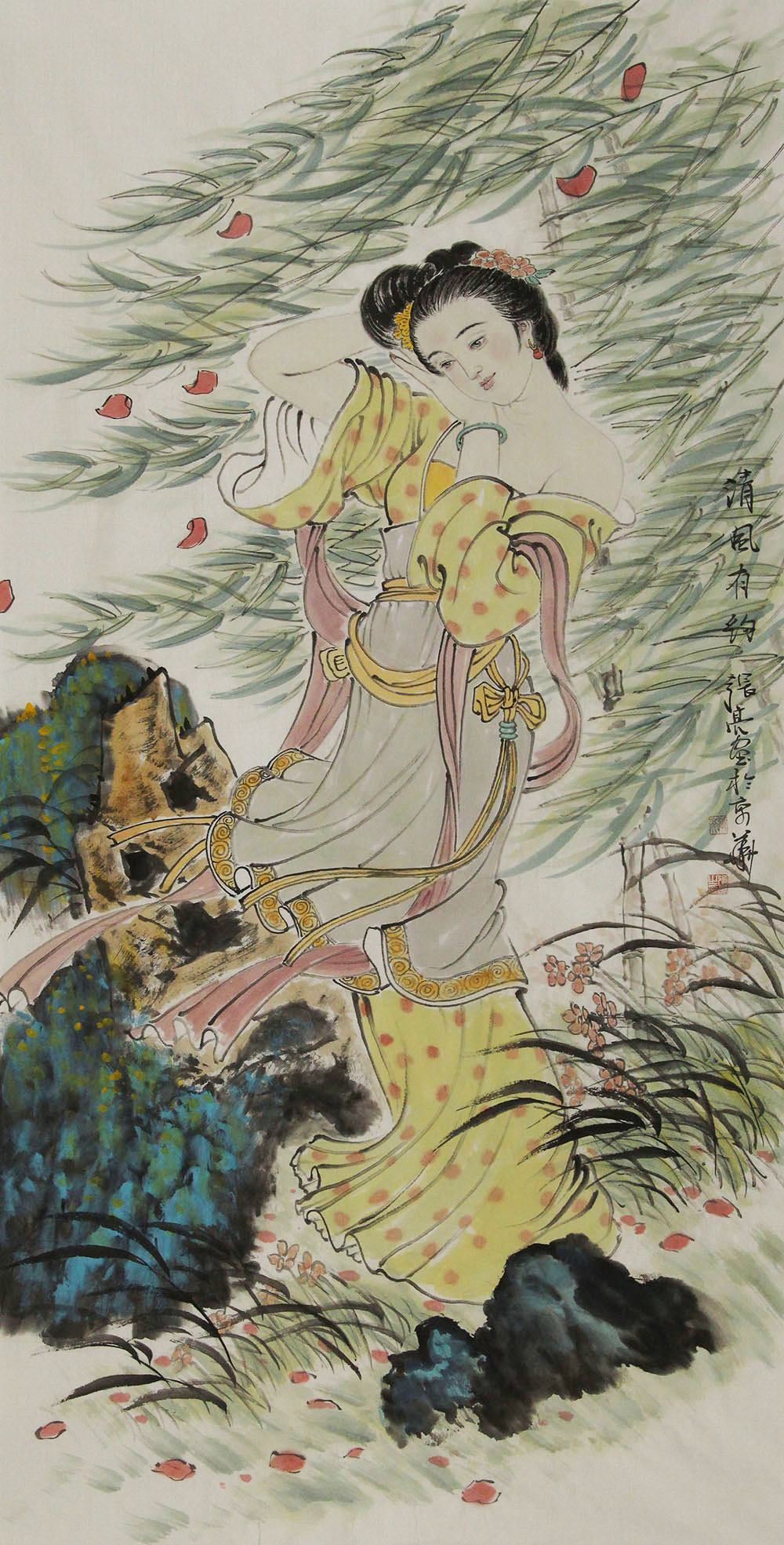 刘静云擅长画少女,画面上的少女犹如刚盛开的挑花,眉目顾盼含情,有