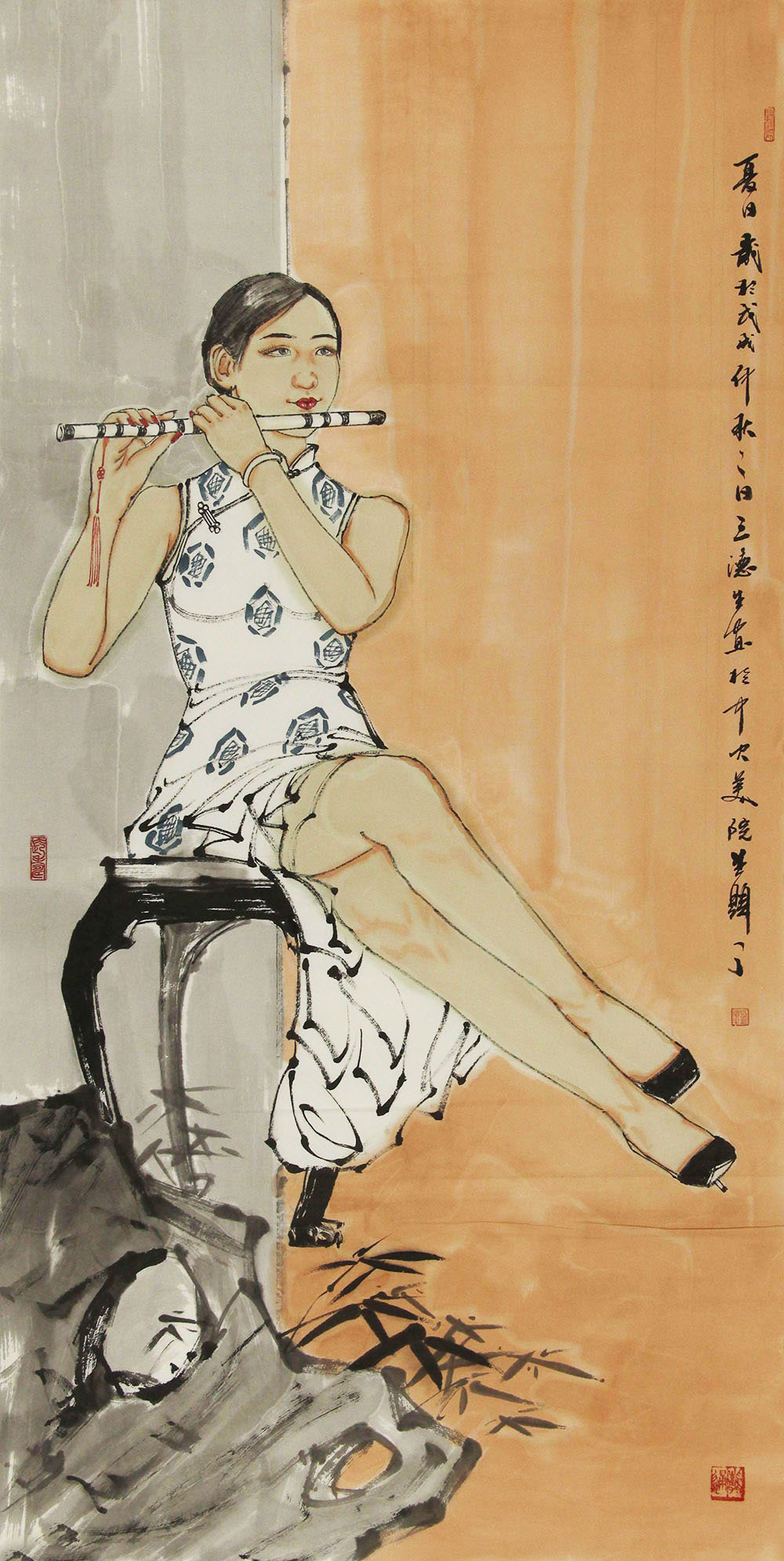 中国美术家协会会员中央美术学院硕士 刘德生 人物 国画 137*68cm