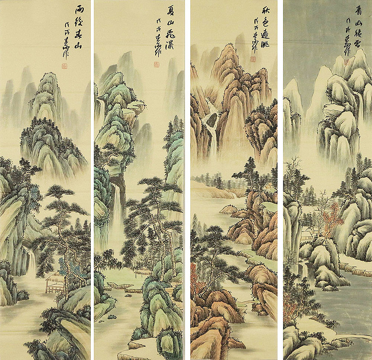 青年潜力画家 王春雨 山水四条屏 国画