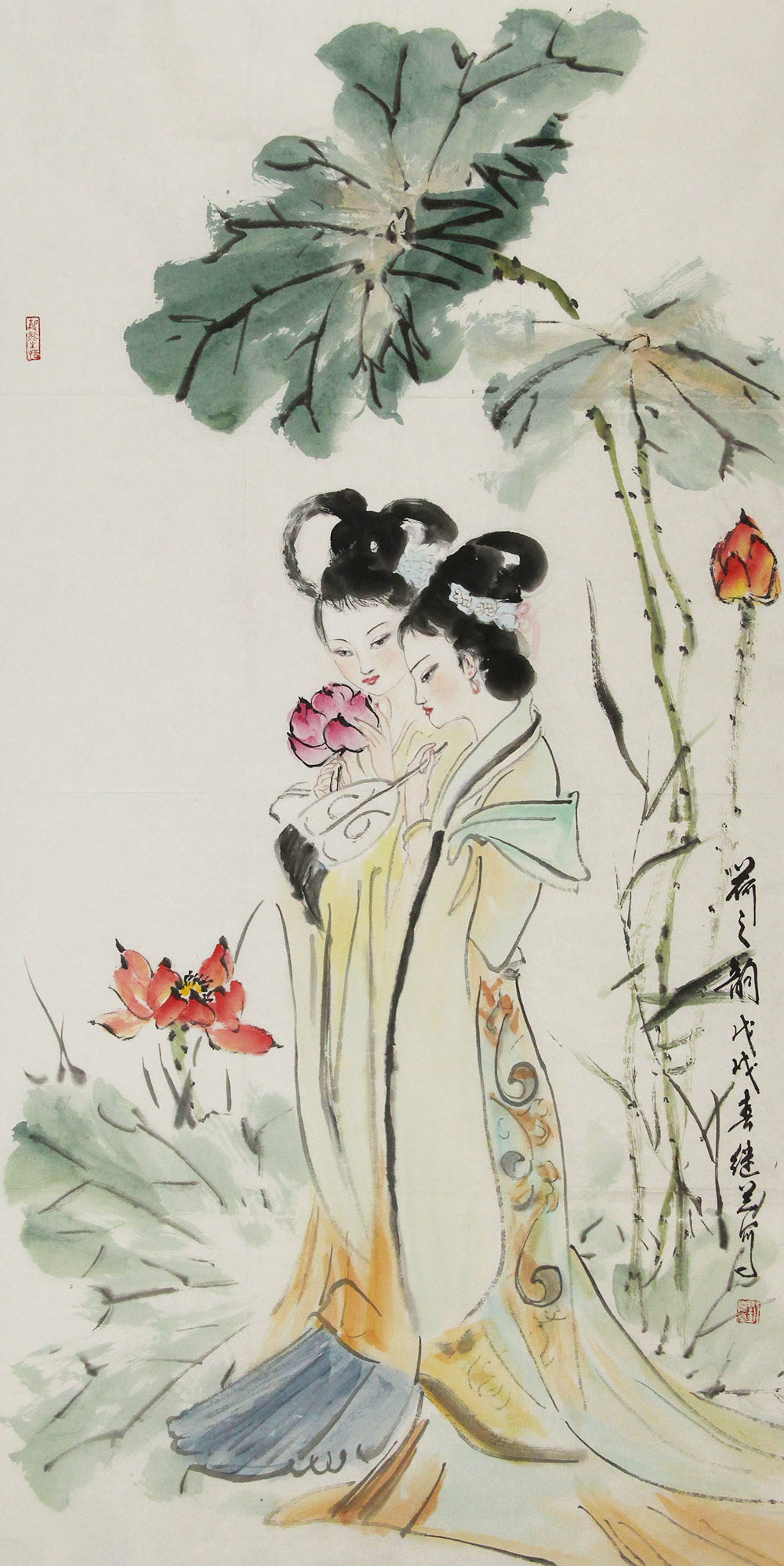 刘继兰人物画作品赏析 | 用花卉衬托人物,表现古典女子的内心情感【博