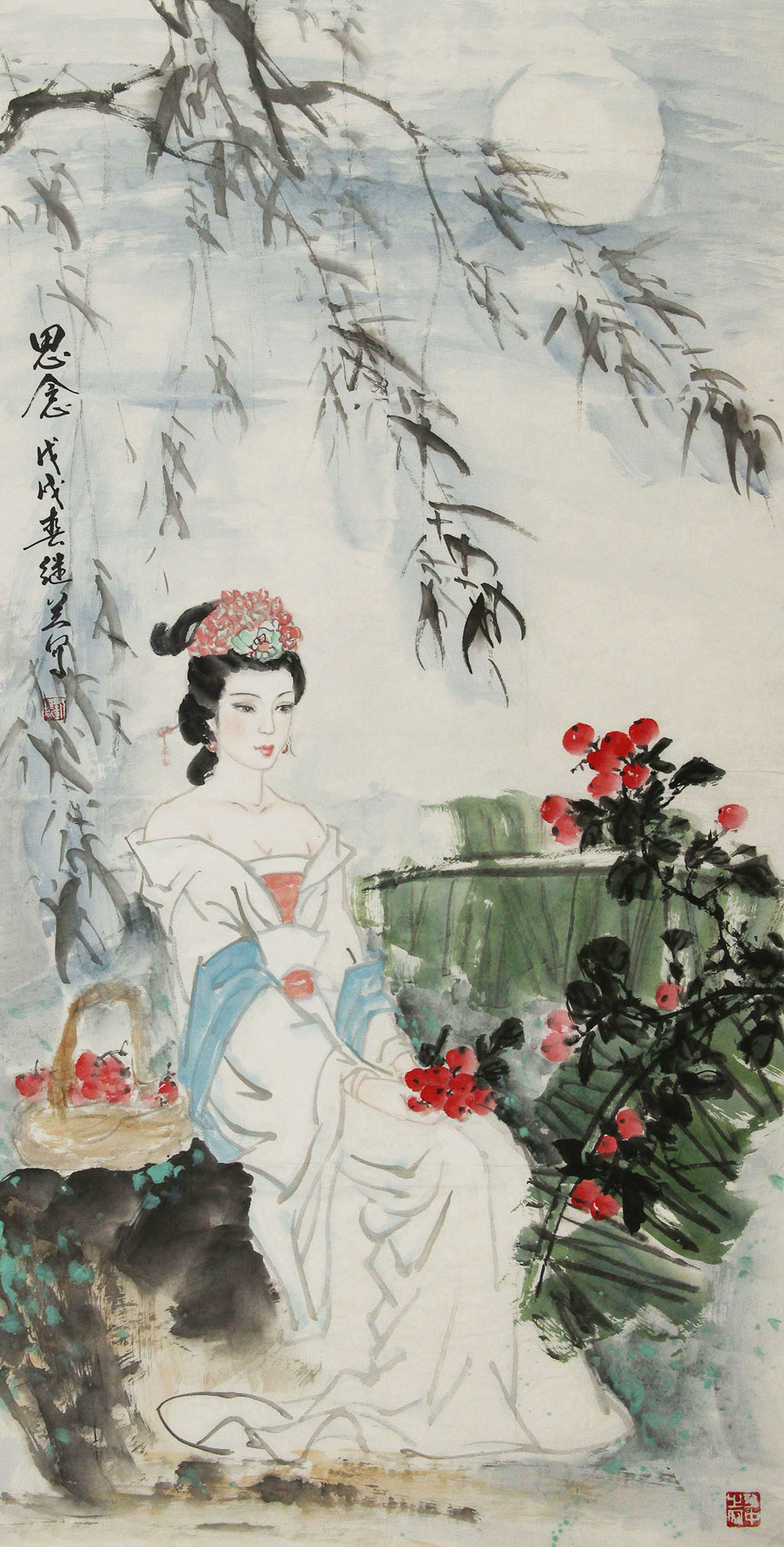 刘继兰人物画作品赏析 | 用花卉衬托人物,表现古典女子的内心情感【博