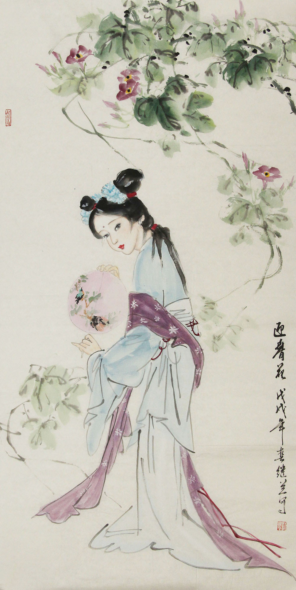 刘继兰人物画作品赏析 | 用花卉衬托人物,表现古典女子的内心情感【博