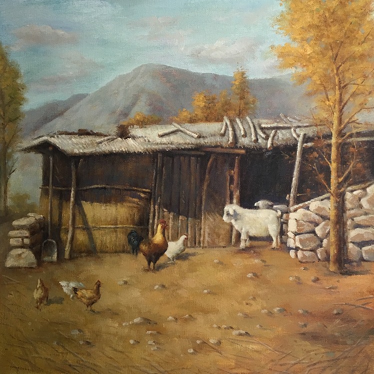 黄振能手绘油画作品巜小院》