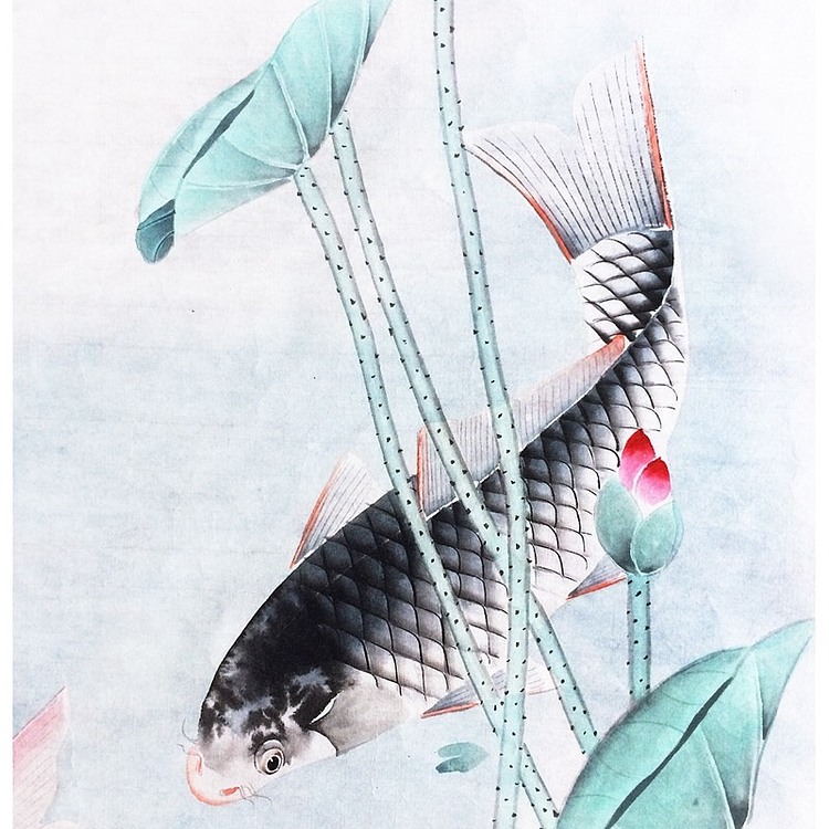 如鱼得水工笔花鸟画 连年有余富贵吉祥 魏永超