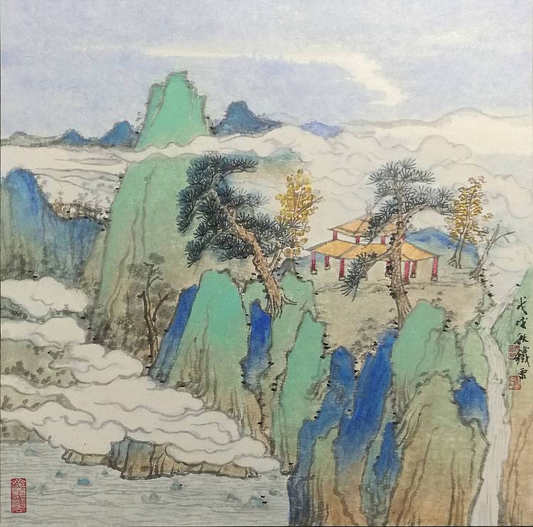 中国美协会员 鲍铁雷 青绿山水小品-国画-艺品万家