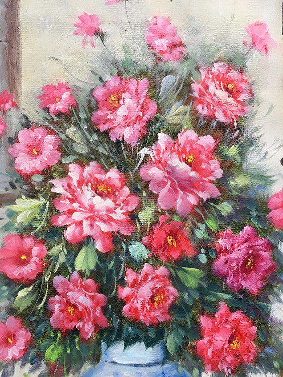 邹志兴手绘油画作品巜百花齐放》