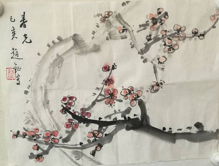 中国美术家赵钲画国花红,白梅花精品-国画-艺品万家
