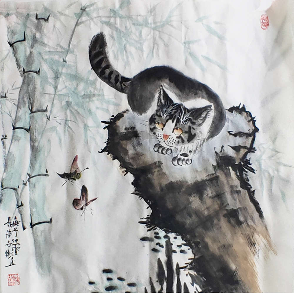 青年画家 李世缘 中国画作品 猫趣