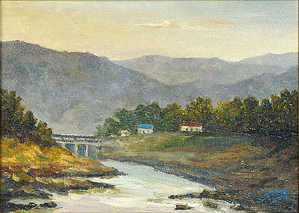 当代著名风景画家 牛家播《抚松北江电站写生》