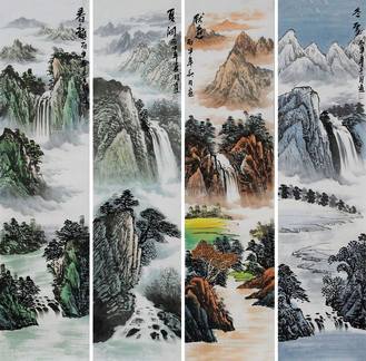 林宏山水四条屏国画:墨色优雅 意向高远