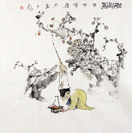 当代著名画家 刘喜成 《秋撷图》国画
