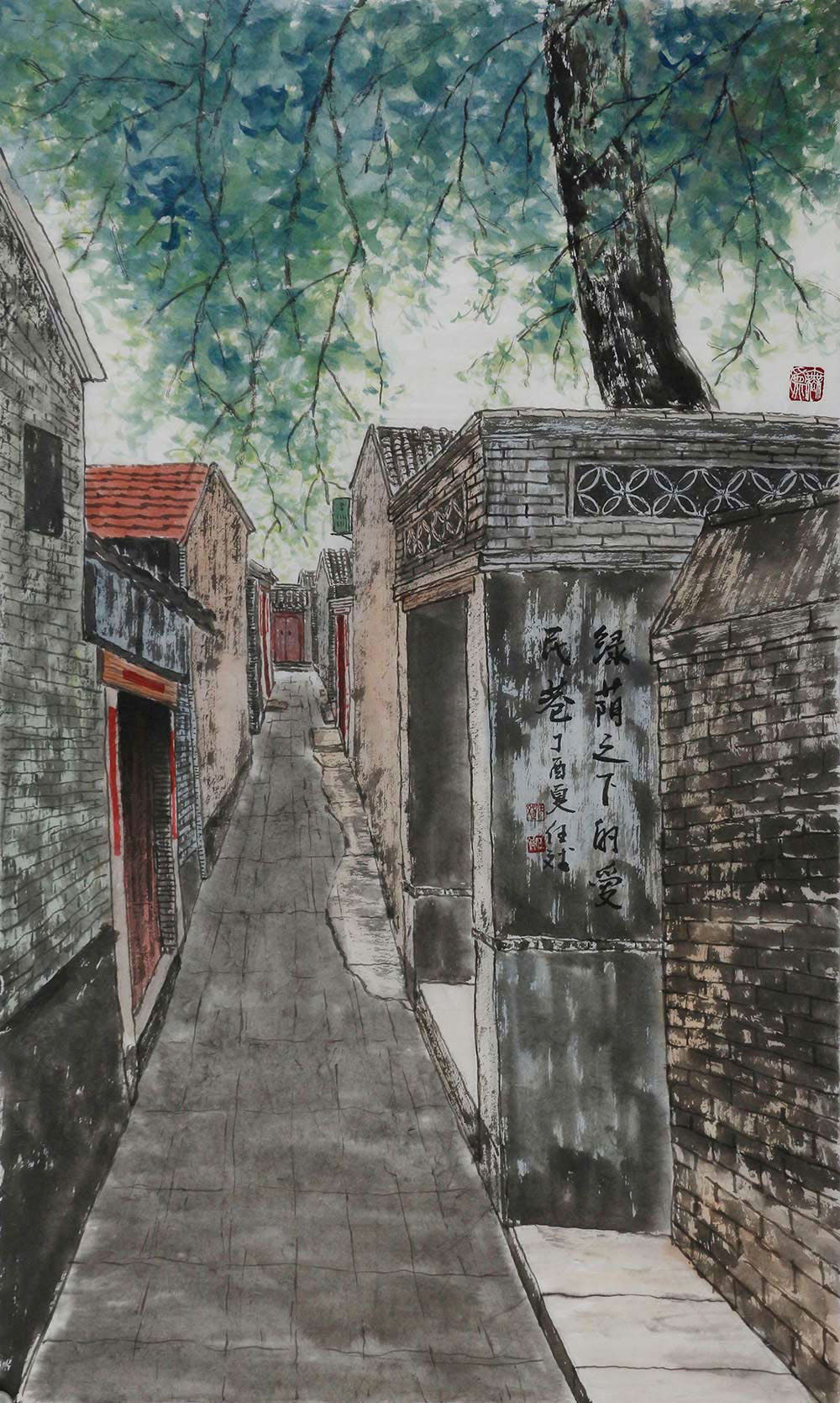 任斌国画鉴赏:表现北京胡同口人居意境 描绘花鸟世界清新自然韵味