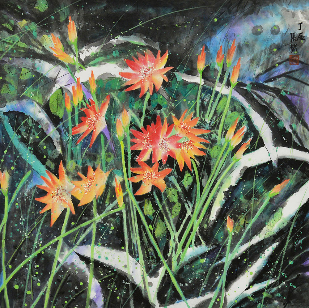 张瑞国画花鸟作品赏析:稍具朦胧的光影,艳丽多娇的自然