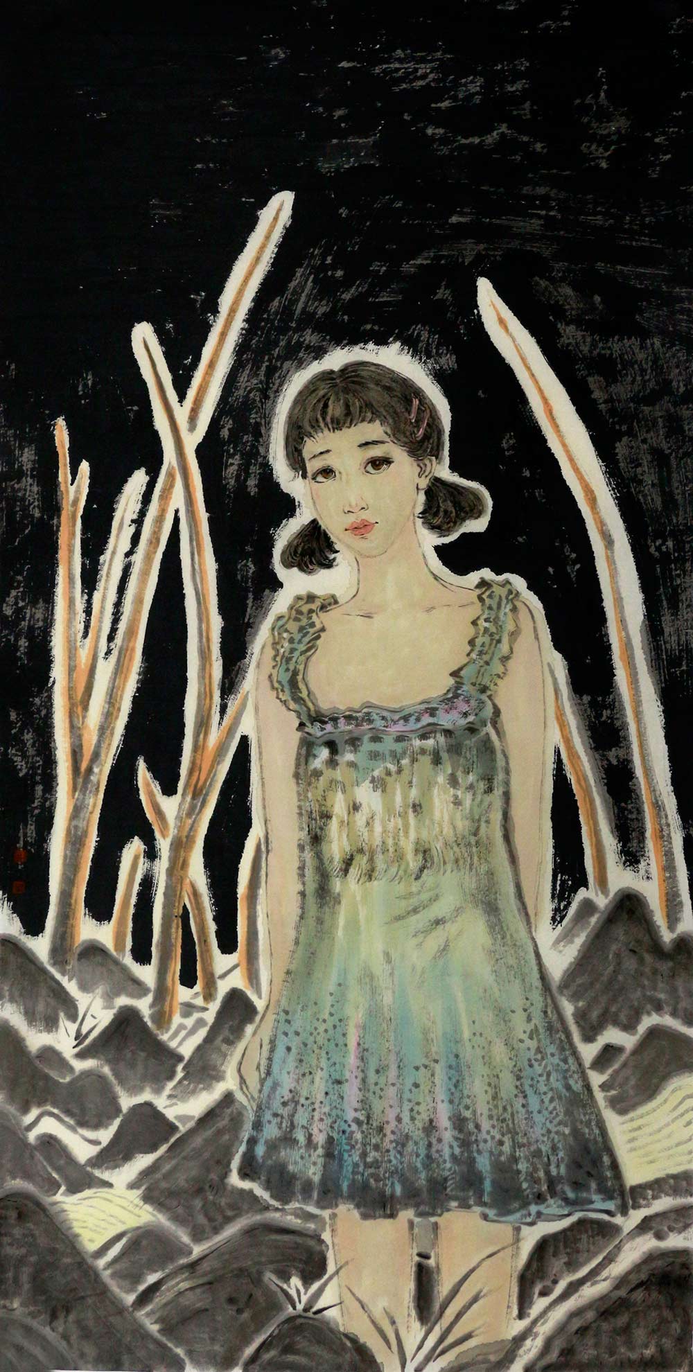 刘帅国画人物作品赏析:静谧的氛围,律动的青春-艺术 艺品万家 刘帅