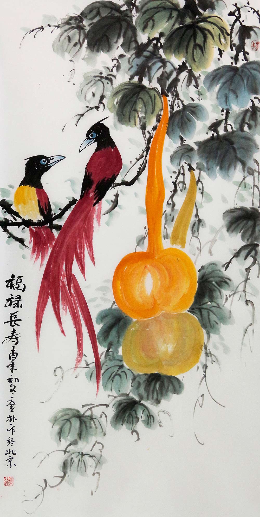 锦上添花与长寿绵绵的双重祝福-杨金林 国画 花鸟画 艺术 艺品万家