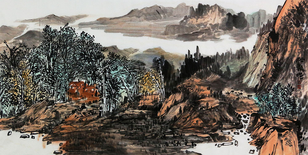 王仕龙山水画作品赏析 | 视角伟岸绘巍峨山水,色彩鲜明留生动映像【博