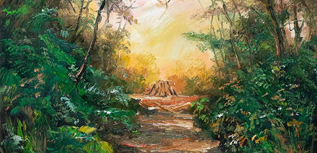 当代著名风景油画家刘春建《无名小路》风景油画
