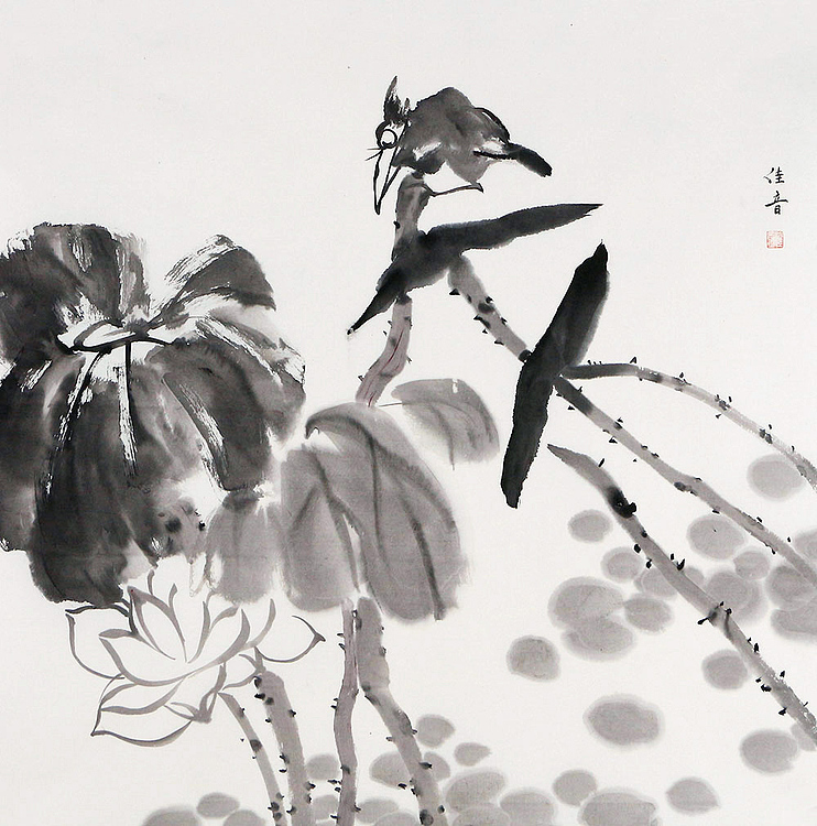 当代著名画家 沈佳音 花鸟 国画