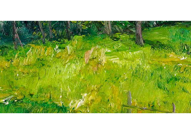 0b 当代著名风景油画家 刘春建《春草地》风景 油画