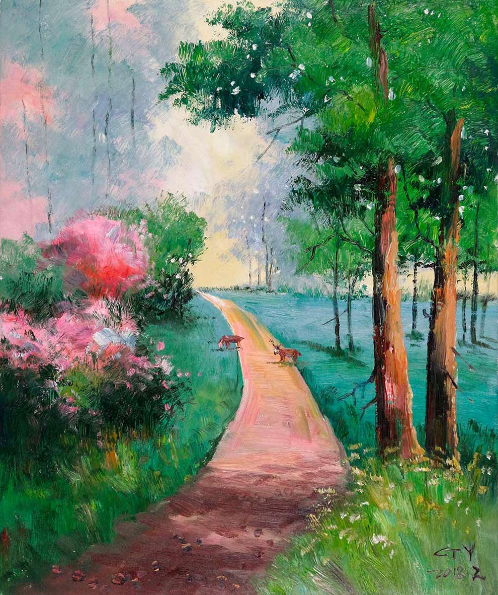 当代著名风景油画家刘春建《无名小路》