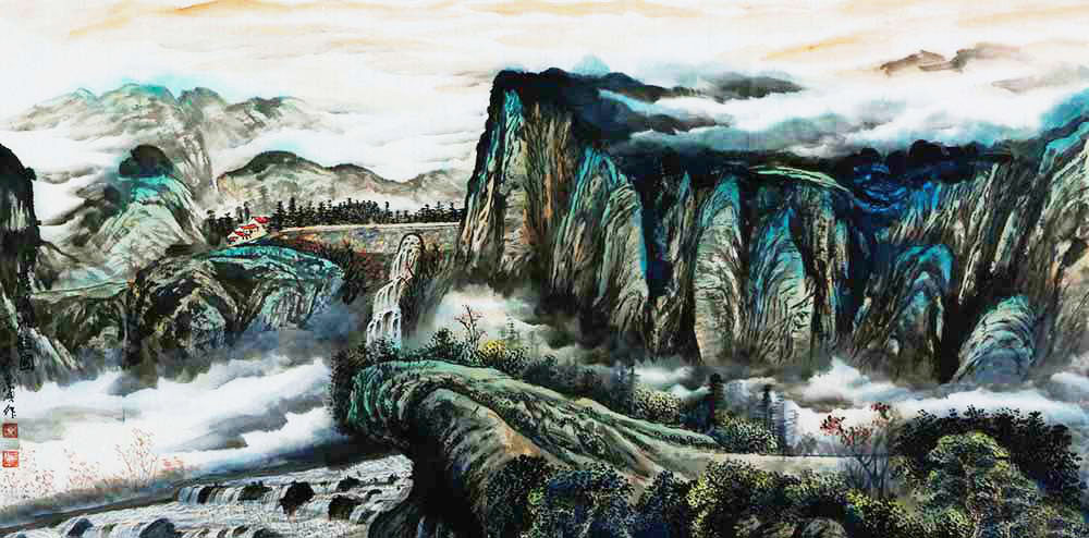 吕本宾山水画作品赏析 | 大气磅礴,体现了山高水远,山静水动【博宝