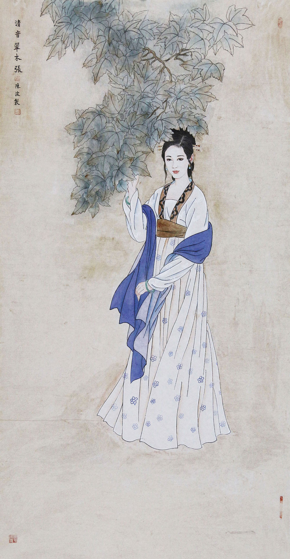 博宝·资讯 | 陈波国画工笔人物画作品赏析:人物典雅俊秀,景物诗情画