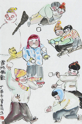 现任教于天津美术学院中国画学院 窦良羽 雪地撒野