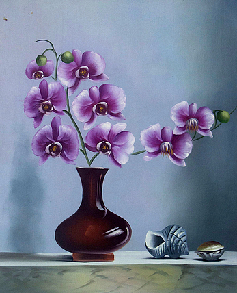 0B 《静物&mdash;&mdash;优雅兰花》当代油画家 王露露  甄选精品油画